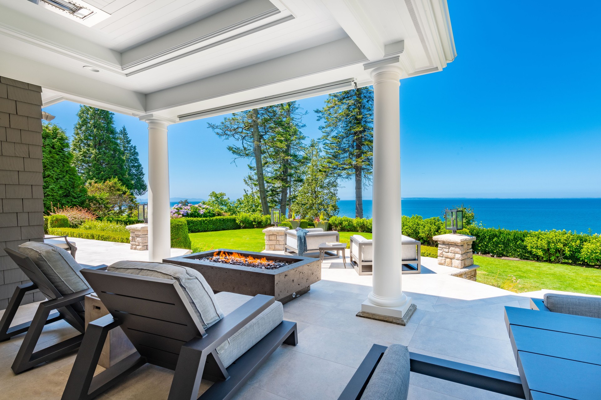 Beautifully remodelled residential home in pacific northwest waterfront ocean view with expansive deck back yard and elegant foyer with stair case